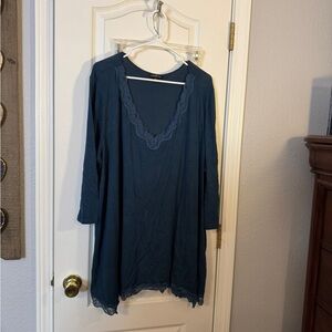 Lane Bryant - Size 26/28 - Dark Teal Lace-Trimmed V-neck Top